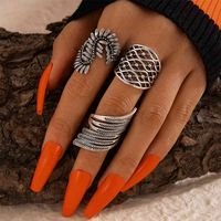 Wholesale Docona womens Gothic and punk ring set coin set antique silver geometric pattern leaves jewelry set