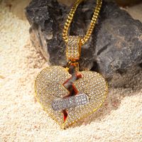 Wholesale Hip Hop Full Diamond Band Aid Heartbreak designer Pendant Broken Heart fashion jewelry Alloy Necklace Love Pendant