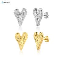 Wholesale Kikichicc Sterling Silver Irregular Geometric Heart Shape Stud Earring Piercing Wedding Crystal Fashion Jewelry SImple Plain