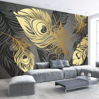 Wholesale Custom D Mural Wallpaper Murals Modern Fashion Abstract Golden Feather Living Room Sofa TV Background Wall Paper Bedroom Decor