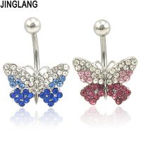 Wholesale 2016 New Design High Quality Fashion Silver Pole Blue Crystal Butterfly Navel Piecing Rings for Women Body Piercing Jewelry