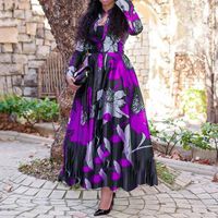 Wholesale Casual Dresses Big Size XL A Line Maxi Dress Retro Floral Print Long Sleeve Party Women Dinner Night Date Clothes Fall Fashion