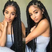 Wholesale African American synthetic braided Lace front Wigs heat resistant full hand braided glueless synthetic hair wig for black women Cehkj