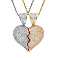 Wholesale Heart Rhinestone Women Link Ice Broken Out Pendant Cubic Zircon Men Necklace Half Heart Charm Chain Couple Jewelry Q0531