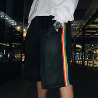 Wholesale Men s Shorts Casual Designer Breathable Solid Color Joggers Pant Rainbow Side Stripes Trousers Fashion Elastic Waist Pants Size S XL
