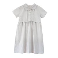 Wholesale White Plaid Chic Pullover Casual Knee Length Dress Women Summer Pure Short Sleeve Turndown Collar Ladies Dresses