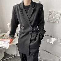 Wholesale Men s Suits Blazers Men Double Breasted Belt Casual Slim Fit Suit Jacket Japan Korea Streetwear Fashion Coat For Male Stage Clothing