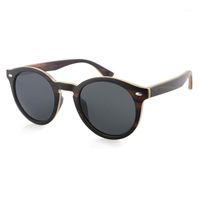 Wholesale Drop Retro Polarized Gray Lens CAT Eye Black Ebony Laminated Wood Grain Frames Designer Sunglasses For Women