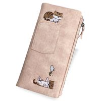 Wholesale 2021 New Student Long Pu Women s Embroidered Cat wallet Pattern Mouth Band Decoration Double Buckle Wallet Purse