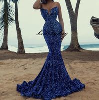 Wholesale Royal Blue Prom Dresses Pageant Modest Fashion Mermaid Sweet heart Sparkling Sequins Evening Party Gown Special Occasion Dress Plus Size Middle East Dubai