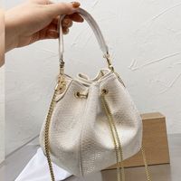 Wholesale Bag Bucket Chain Messenger Bags Shoulder Purse Snake Skin Tassel Fringes Decoration Genuine Leather String Gold Hardware Plain