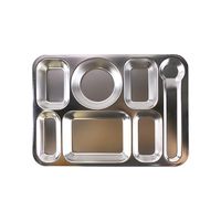 Wholesale Dishes Plates Rectangle Kitchen Student Easy Clean Kids Lunch School Stainless Steel Dinner Plate Camping Divided Tray Home Dish Adul