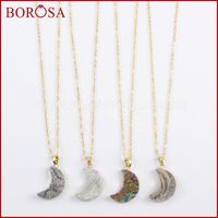 Wholesale Pendant Necklaces BOROSA Design quot Gold Color Moon Rainbow Titanium Galaxy Druzy Quartz Necklace Jewelry For Women Gift G1611 N