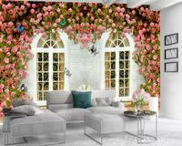 Wholesale 3d Wallpaper Bedroom White Windows Delicate Flowers d Wallpaper Romantic Flower Landscape Silk d Mural Wallpaper