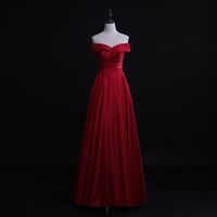 Wholesale Burgundy Sexy Chinese Satin Qipao Female Wedding Cheongsam Dress Vestidos Off Shoulder Bride Banquet Gowns Party Dresses Gmza
