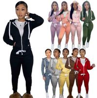 Wholesale 2021 Womens Plush Sweater Designer Sports Tracksuits Joggers Two Piece Pants Set Hoodies Drawstring Zip Outfits
