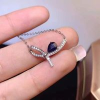 Wholesale Chains Silver Inlaid Amethyst Bow Necklace Pendant Temperament Charm Cute Lady Brand Anniversary Party Jewelry