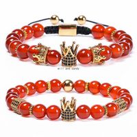 Wholesale Natural Stone Red Agate bead Bracelet Bead Copper Micro inlaid Zircon Crown Bracelets Adjustable Braided for Women Men Fashion Jewelry Will and Sandy