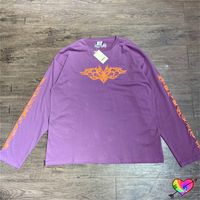 Wholesale Purple Long Sleeve T Shirt Men Women Back Collar Embroidered Tee Cotton Tops