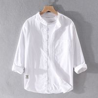 Wholesale 2021 New Three quarter Sleeve Oxford Cotton Summer White Shirts for Men Stand Collar Comfortable Shirt Mens Chemise Overhemd Tuso