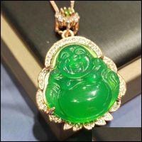 Wholesale Necklaces Pendants Jewelry High Ice Chalcedony Charms Maitreya Buddha Pendant Gold Inlaid With Jade Fl Of Green Sun Drop Delivery C17
