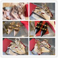 Wholesale Women High Heels Dress Shoes Strap with Studs Rivets Lady Girls Sexy Pointed Party Toe Buckle Slippers Sandals Platform Pumps Wedding