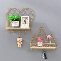Wholesale Other Home Decor Wall Mounted Hanging Storage Holder Bedroom Display Hook Flower Stand Shelf Nordic Style Iron Rack