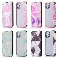 Wholesale Luxury Plated Marble Geometric Leather Wallet Cases For Iphone Pro MAX Mini XR X XS Stone Rock Chromed Metallic Coque Phone Cover Pouch Purse