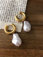 Wholesale New Vintage High Imitation Baroque Pearl Earrings Gold Circle Earclip Women Golden Punk Charm Ornaments Pendant Around