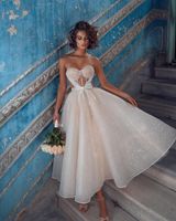 Wholesale 2021 Plus Size Arabic Aso Ebi Sexy Sparkly A line Beach Wedding Dresses Sweetheart Crystals Bridal Dresses Ankle Length Wedding Gowns ZJ278