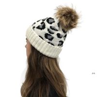Wholesale Criss Cross Pom Pom Beanies Women Girl Winter Knitted Hats Outdoor Ponytail Beanie Detachable Pompom Hat Leopard Cross Cap FWF11881