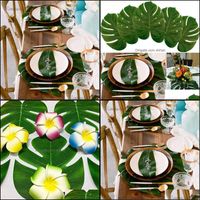 Wholesale Mats Pads Table Decoration Aessories Kitchen Dining Bar Home Garden Thanksgiving Green Tropical Palm Artificial Leaves Hawaiian Party Pla