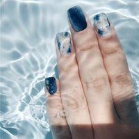 Wholesale False Nails Wholesales Fake With Glue For Women Nail Art Marble Blue Ocean Smudge Designs Artificial Full Cover