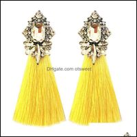 Wholesale Stud Earrings Jewelry Long Yellow Tassel Crystal Rhinestone Korean Vintage Orange Big Flower For Women Christmas Gift Drop Delivery Wak