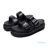 Wholesale Real leather summer designer slippers open toe fashion double buckle platform casual black wedge martins sandals size