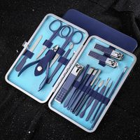 Wholesale 2021 Professional Stainless Steel Nail Clippers Set Matte Texture Beauty Pedicure Knife Finger Manicure Tool For Men Women With Blue Leather Travel Case