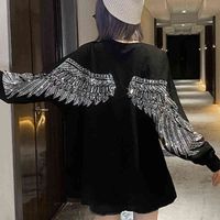 Wholesale 2021 Spring and Autumn Wings Women s T shirt Women s Long Sleeve New Loose Heavy Industry Hot Drill Top Woman Tshirts H1120