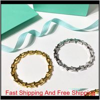 Wholesale Trendy Simple Smooth T Shaped Hollow Bicycle Chain Tide Metal Men And Women Rose Gold Silver Bracelet Bangle For Woman Xhbvi Eo29