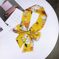 Wholesale Scarves Handle Bag Wrist Hair Tie Multifunctional Flower Printed Satin Narrow Thin Long Small Ribbon Scarf Ladies Silk Handkerchief