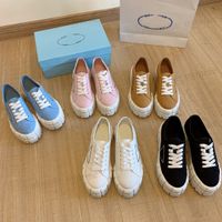 Wholesale 2021 with box Designer Women Nylon Casual Shoes Gabardine Classic Canvas prad Sneakers Brand Wheel Lady Stylist Trainers Fashion Platform Solid Heighten Thick bottom