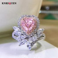 Discount pink diamond heart ring Cluster Rings 2021 Trend 100% 925 Silver Heart Shaped 1 Pink Quartz Gemstone Ring Luxury Lab Diamond Wedding Princess Fine Jewelry