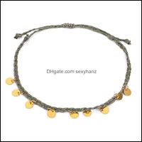 Wholesale Cross Border Selling Imported Wax Line Footchain Handwoven Copper Wafer Simple Export Beach Jewelry Anklets Drop Delivery Yko5A
