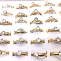 Wholesale 36pcs Women s Rings Gold Plated Zircon Stone MM Wide Fashion Stainless Steel Jewelry Wedding Band Simple Style