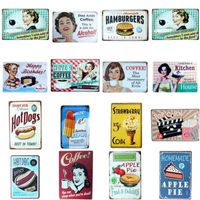 Wholesale Hot Coffee Metal Tin Signs Cake Foods Painting Home Decor Apple Pie Art Poster Vintage Bakery Kitchen Cafe Wall Decoration A901 H1110