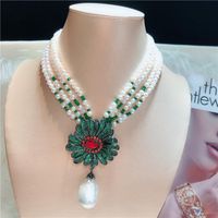 Wholesale Pendant Necklaces quot Strands White Keshi Pearl Jade Gems Stone Necklace CZ Pave