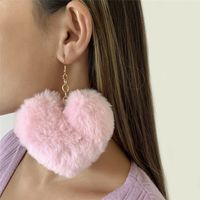 Wholesale Kpop Cute Big Plush Ball Drop Earrings for Women Sweet Heart Pendant Dangle Earring Winter Sweather Jewelry Accessories