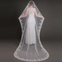Discount edge pictures Bridal Veils 1.5M X 2M Real Pictures Red White Long Tull Lace Veil To The Floor With Edge High Quality