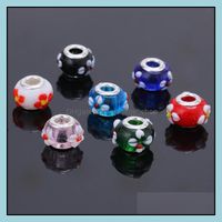Wholesale Loose Jewelrymix Color Mm Diy Flower Murano Glass Big Hole Beads Charms Fit Europe Bracelets Necklaces Aessories Jewelry Findings Drop Del