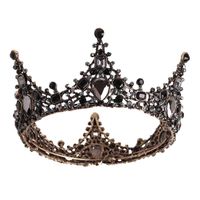 Wholesale Baroque Black Crystal Big Round Bridal Tiaras Crowns Pageant Prom Diadem Rhinestone Veil Tiara Headband Wedding Hair Accessories