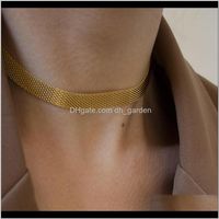 Wholesale Pendant Pendants Jewelry Layers Plating Stainless Steel Anti Allergy Eco Friendly Wide Braided Mesh Chain Gold Choker Necklaces For Wome